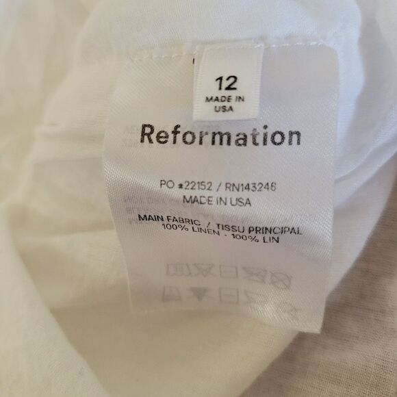Reformation Dress Womens Midi 100% Linen With Ruffle Straps Smocked Back Sz 12 - Picture 10 of 15